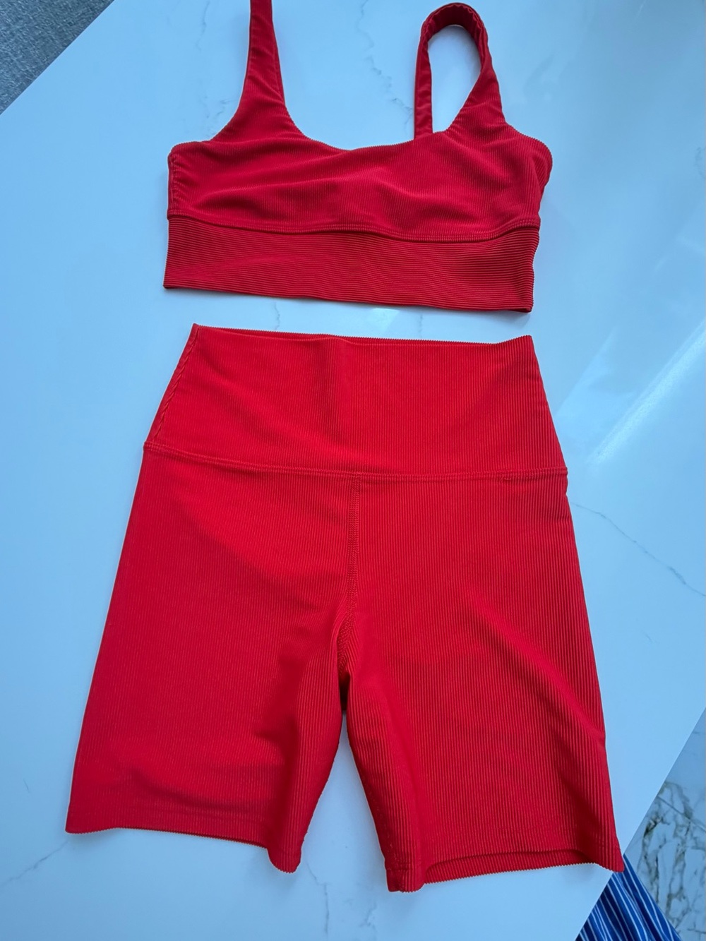 Beach Riot Bright Red Ribbed Sports Set